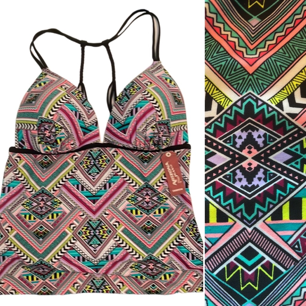 Arizona Jeans Tribal Geometric Print Halter Tankini Top Size XL